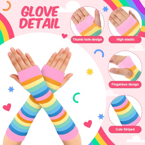 Image of Geyoga Arm Warmers Leg Warmers Striped Thigh High Socks Fingerless Gloves Stockings Christmas Halloween