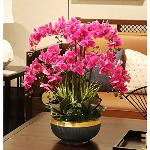 Composition d'orchidées artificielles Phalaenopsis 12 branches avec vase blanc - 8