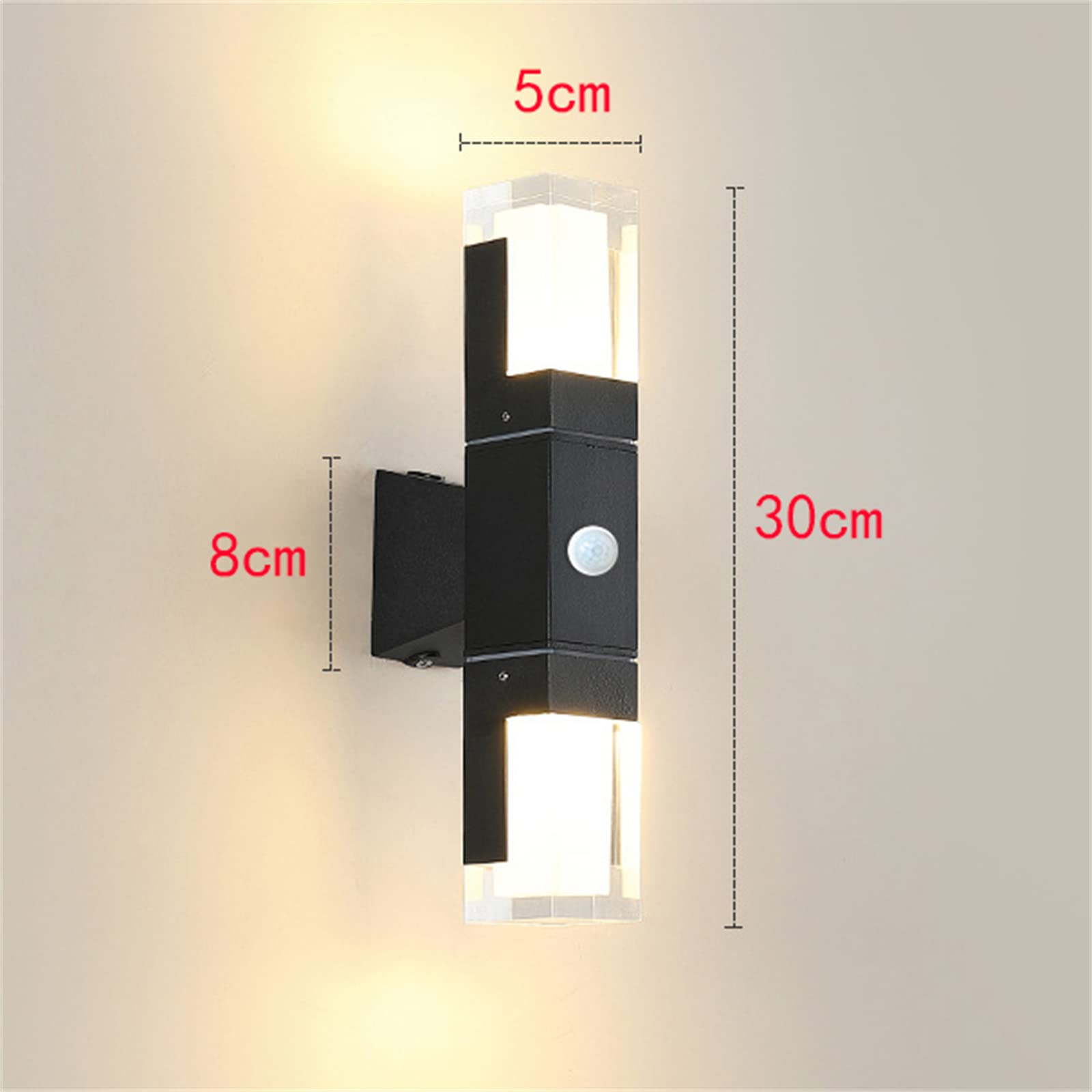 LED Wandleuchte Außen/Innen mit Bewegungsmelder IP65 Außenlampe Sensor Induktion Außenbeleuchtung Wand Alu Außenwandleuchte 24W Schwarz Rechteck Wandlampe Veranda Garage Balkon Flur (Kaltweiss 6000K)