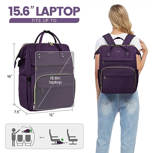 Image of LOVEVOOK Laptop Backpack for Women,15.6 Inch Professional Womens Travel Backpack Purse Computer Laptop Bag Nurse Teacher Backpack,Waterproof Work Bags Carry on Back Pack with USB Port,Dark Purple
