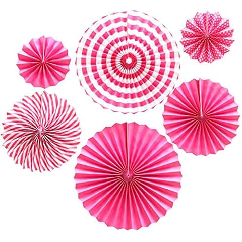 Ruidee Hanging Paper Fans, 6 PCS Rainbow Paper Ornaments for Party Decorations (Rose) Cover