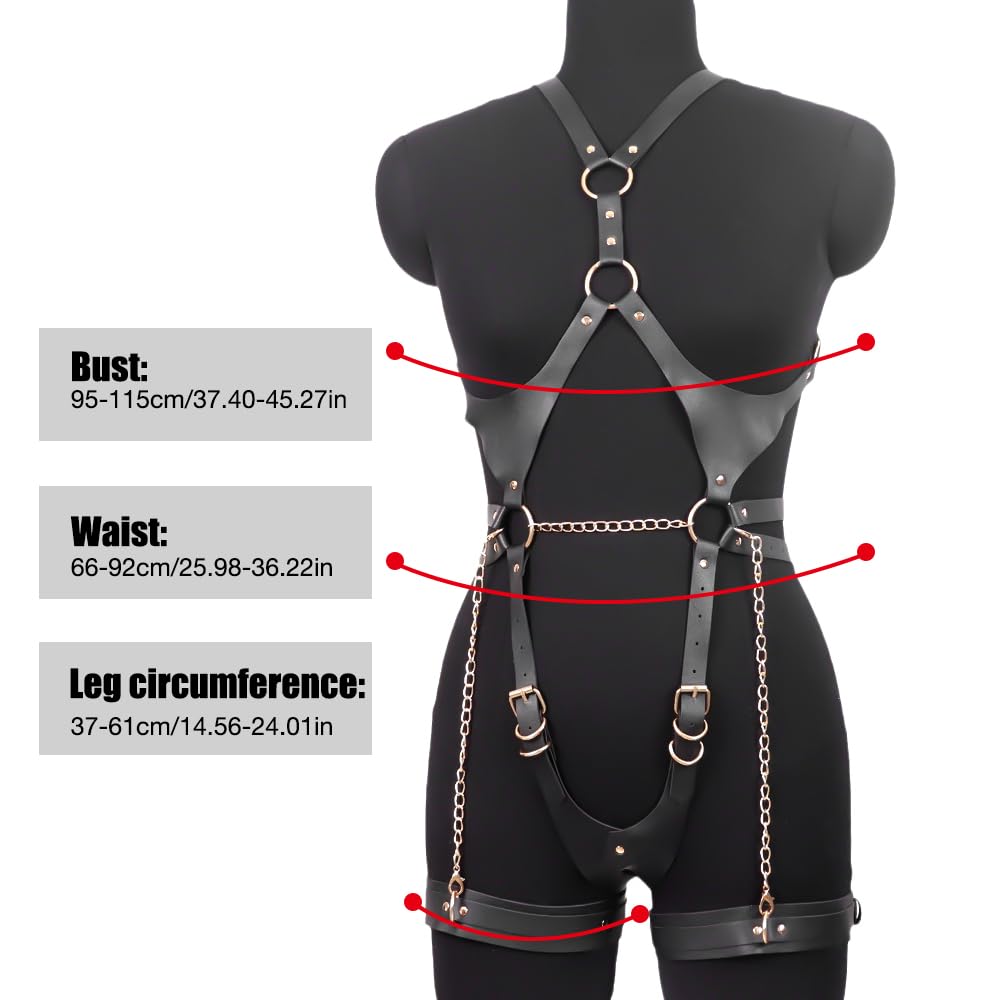 Harness Damen Leder Tenue Sexy, Bdsm Bondage Set mit Collier&Laisse&Une Pièce&Menottes, Body Sexy Femme Érotique, Sexy Outfit für Damen Party