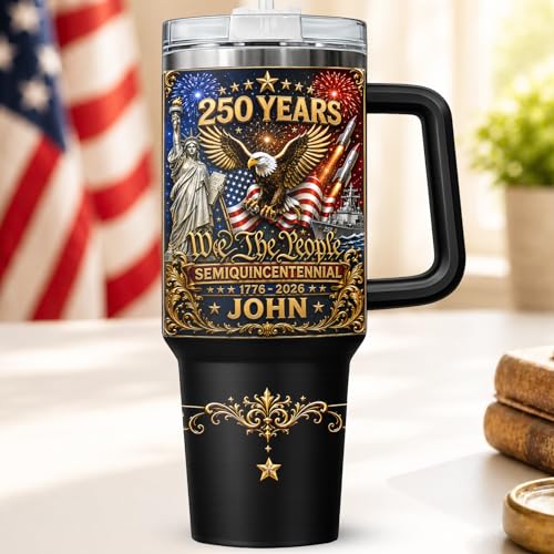 Image of Personalized 250th Anniversary Of America Tumbler - Custom Patriotic USA Flag 1776-2026 Gifts - US Eagle Freedom Cup 40oz A2 - American Independence Celebration Gifts For Men Women