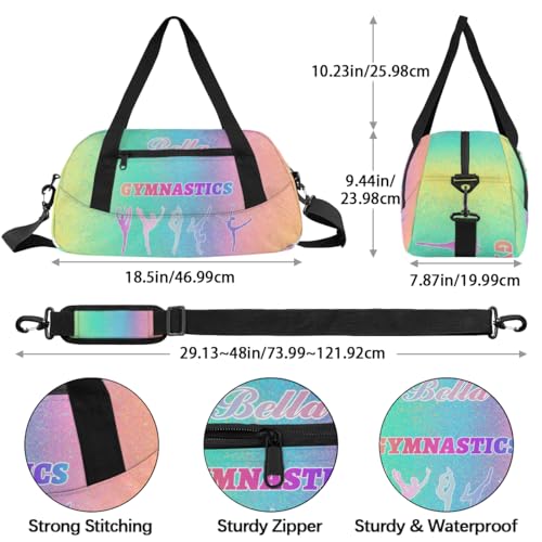 Custom Gym Bag with Name for Women Men, Personalized Sport Dance Gymnastics Duffel Bag Travel Weekender Overnight Bags, Rainbow Ombre3