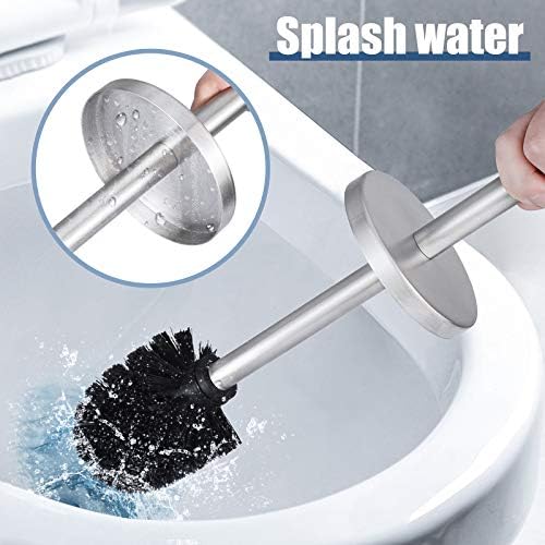 DOWRY Toilet Brush with Holder - Stainless Steel Toilet Bowl Brush - Extended Handle - Compact Size - Anti-splash Design - Free Standing Toilet Brushes and Holder - Chrome Toilet Brush Bathroom