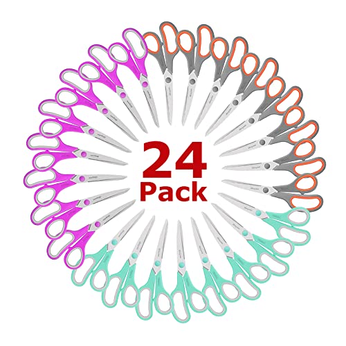 Image of iBayam 24-Pack 8 inch Heavy Duty Scissors in Bulk, Ultra-Sharp, Comfort Grip