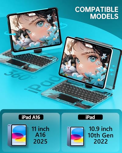 Image of Intermerge Clear A16 11th (2025) & 10th Generation 10.9 inch Case with Keyboard, 360 Transparent Multi-Touch Trackpad, 7-Color RGB Keyboard, Pencil Holder, Type-C, Power Indicator, Aqua Pulse