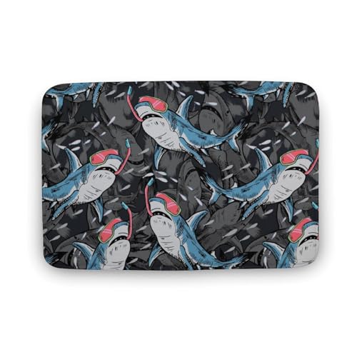 玄関マット室内 サメ ダイビングマスク 魚群 泥落としマット 滑り止め 50x80cm 大判 カーペット 耐摩耗性 吸水 ドアマット バスマット ふわふわ 柔らか 洗える 抗菌防臭 足拭きマット 廊下 洗面所 掃除 ラグマット オールシーズン適用 水洗い