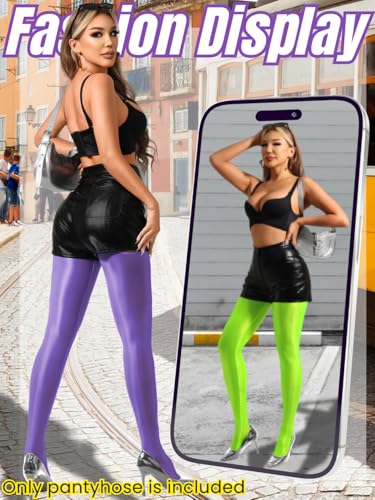 Image of ChiaoLezhee Sexy Shiny Tights, Sheer High-Waisted, Suspender Pantyhose For Women Rave Party Outfits Leggings Pants Exotic