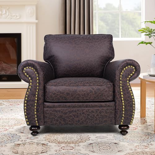 Couchus Mid-Century Modern Single Sofa with Rivet Design (Brown, Single)