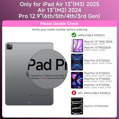 Image of Transparent Case with Keyboard for iPad Air 13 Inch (M4 /M3 /M2, 2026 /2025 /2024), iPad Pro 12.9 Inch (6 /5 /4 /3 Gen),7-Color Backlit,Magic wireless Keyboard, 360Rotating,with trackpad,Pencil Holder,pink