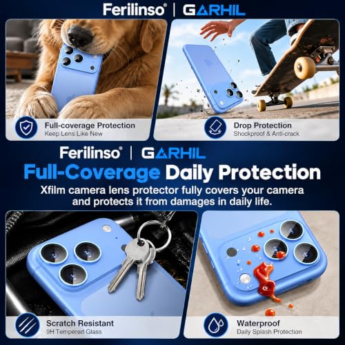 Image of Ferilinso GARHIL Camera Lens Protector Compatible with iPhone 18 Pro Max, Light Blue Joint, 9H Tempered Glass, HD Clear, Anti-Scratch, Case Friendly, Precise Fit