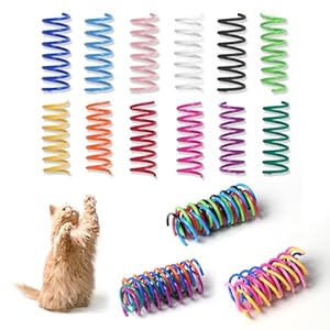 12 juguetes de resorte para gatos de 12 colores para gatos de interior, resortes helicoidales interactivos para auto juego, resorte en espiral de plástico pesado duradero para gatos, caza
