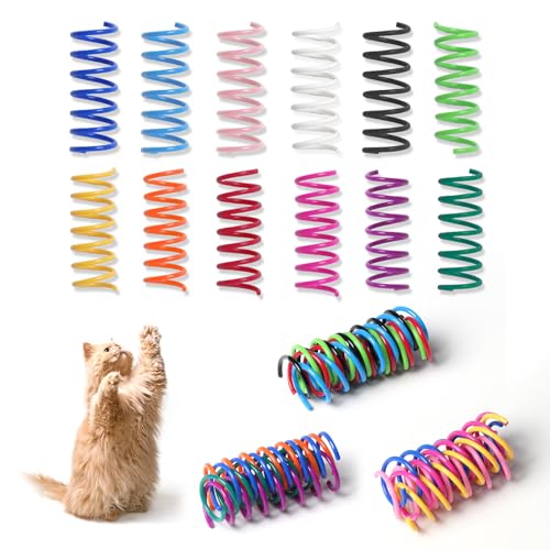 Kitys Fatch 12PCS 12Colors Cat Spring Toys for Indoor Cats, Interactive Coil Springs for Self Play, Durable Heavy Plastic Cat Spiral Spring, Hunting,...
