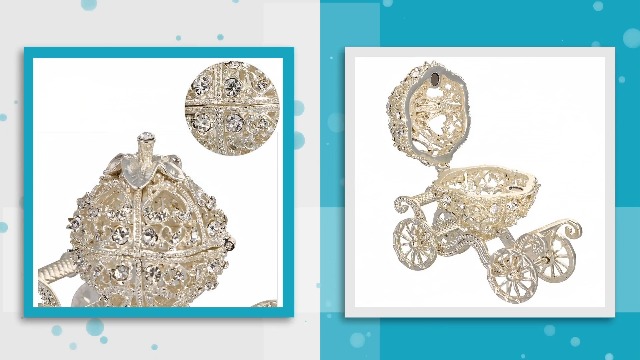 Hand Painted Cinderella Pumpkin Carriage Trinket Box - Pink Princess Jewelry Box With Rhinestones