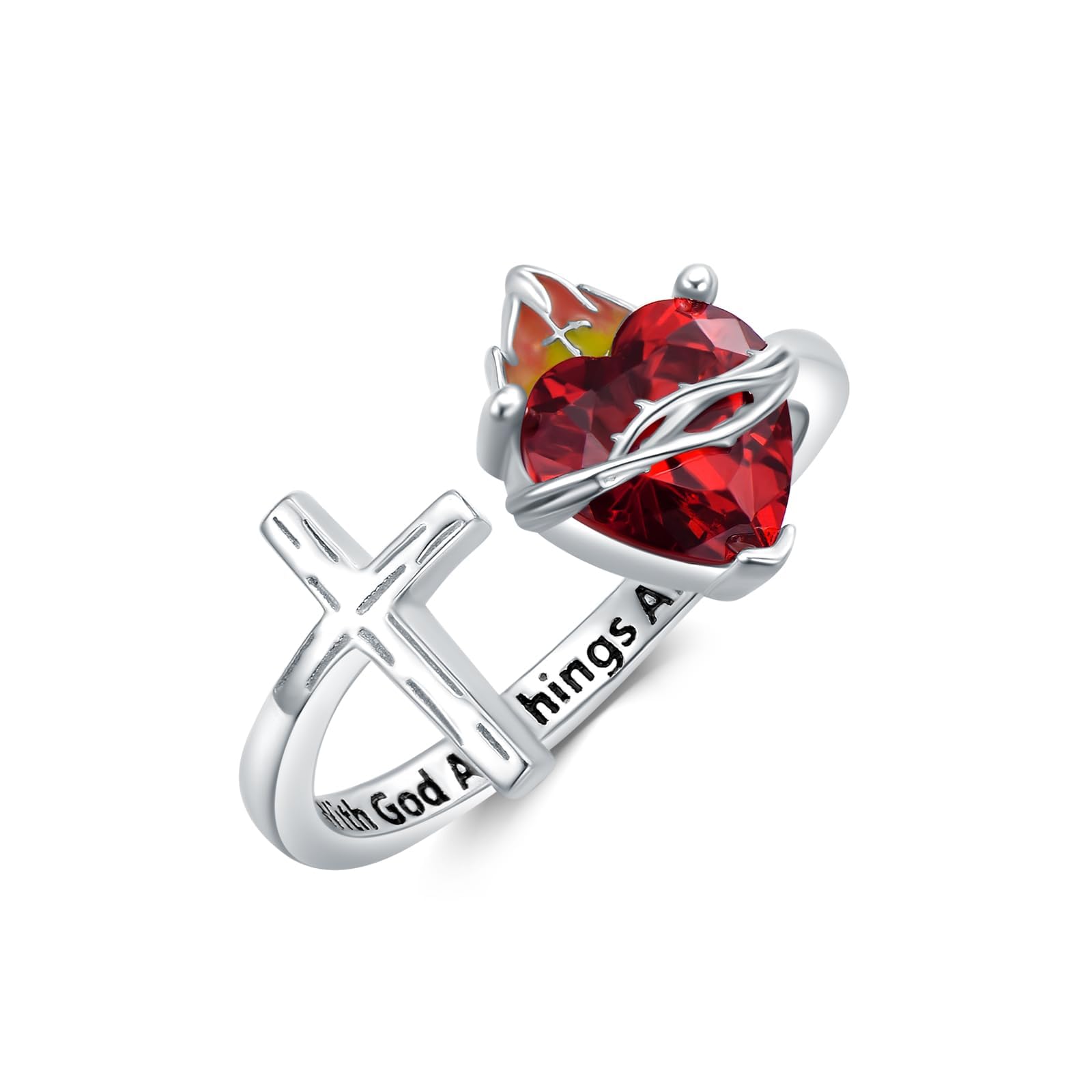 Anillo de corazón de plata de ley 925, anillo abierto ajustable de oro/negro/oro blanco, cruz de Jesús, anillos cristianos para mujeres y niñas, regalos de Navidad