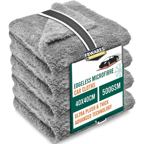 Image of F8WARES 4PK Microfiber Cloth for Car -Edgeless 550 GSM Absorbent Car Cleaning Cloth 40X40 cm - Micro Fiber Cloth for Car Cleaning - Car Washing Clothes Microfiber Towel - Microfiber Cloth for Bike