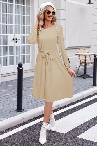 Image of Newshows Womens Long Sleeve Casual Dresses 2025 Business Work Teacher Fall Church Belted A Line Flowy Midi Dress