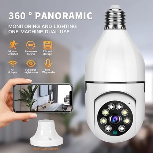 Câmera Segurança Espiã Lâmpada Giratória Wifi 360º - 1080p Visão Noturna