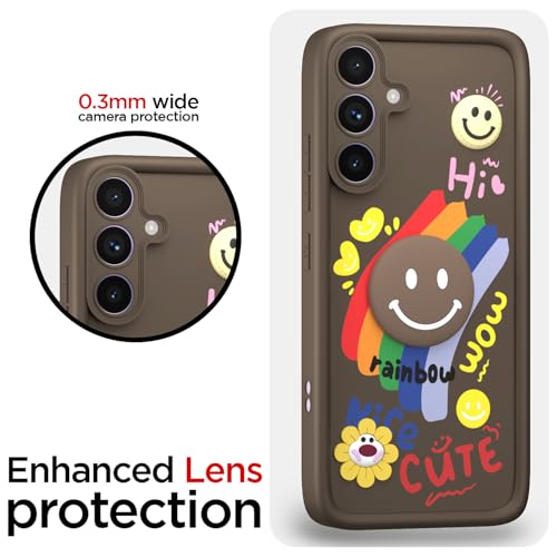 Image of Pikkme Back Cover for Samsung Galaxy A54 5G | Soft Silicone| Cute Rainbow Smile & 3D Cartoon Flower Design | Shockproof Raised Camera Protection Bumper Case (Brown)