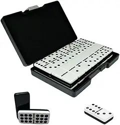 Dominó Profissional 28 Peças Dupla Face Preto e Branco 12mm Espessura Resina Fenólica Com Maleta