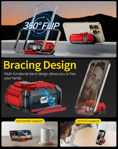 Image of Pohgelan Compatible with AirPods 4 Case Carbon Fiber Texture(Red) | Magnetic Automatic Lock with Phone Stand & Cleaning Kit,Compatible with Magsafe
