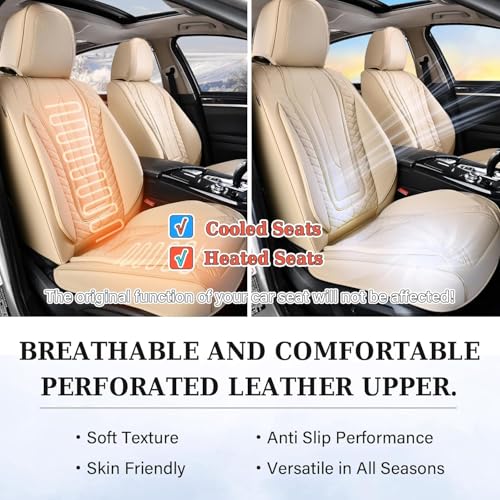 Image of Coverado Car Seat Covers Full Set, Leather Seat Covers Waterproof Car Seat Protectors, Front and Back Seat Covers Automotive Seat Cuhsion Universal Fit for Most Vehicles Beige