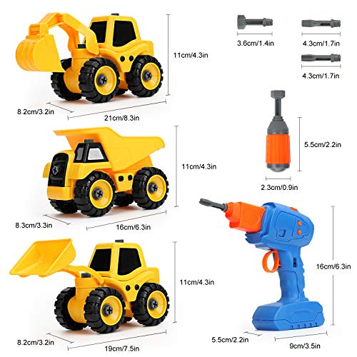 kuaima Take Apart Construction Truck Toys Set Excavator Dumper Bulldozers Toy Set Gift Set Science Education DIY Toy Kids Stem Building Toy for Boy Girls Aged 3-10