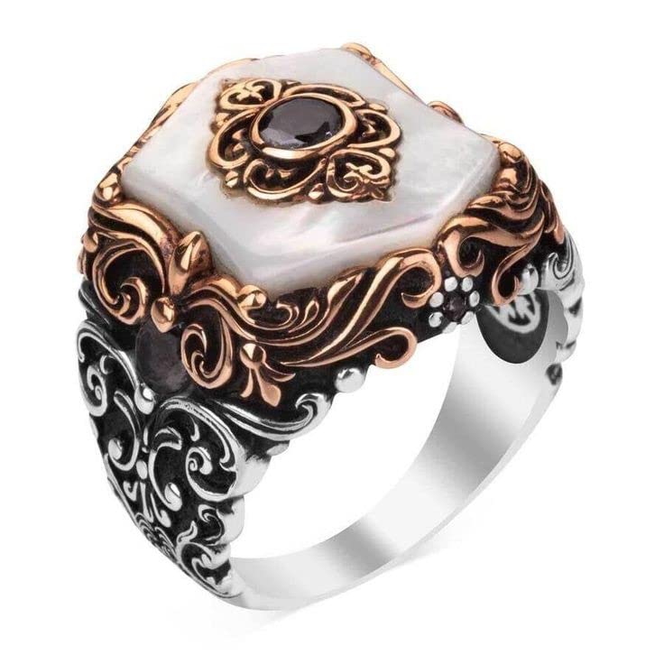 Carat Sutra RARE PRINCE Exclusive Turkish Style Ring with Mother of Pearl, Sterling Silver 925 Ring | Jewellery for Men| With Certificate of Authenticity and 925 Hallmark (B09RQ63HL2) Amazon Price History, Amazon Price Tracker
