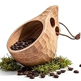 ΓΌberleben | Kuksa Wooden Cup β Handcarved 8oz Coffee Mug, Bowl with Lanyard & Carabiner β Lightweight Camping Essentials & Traditional Nordic Bushcraft Gear