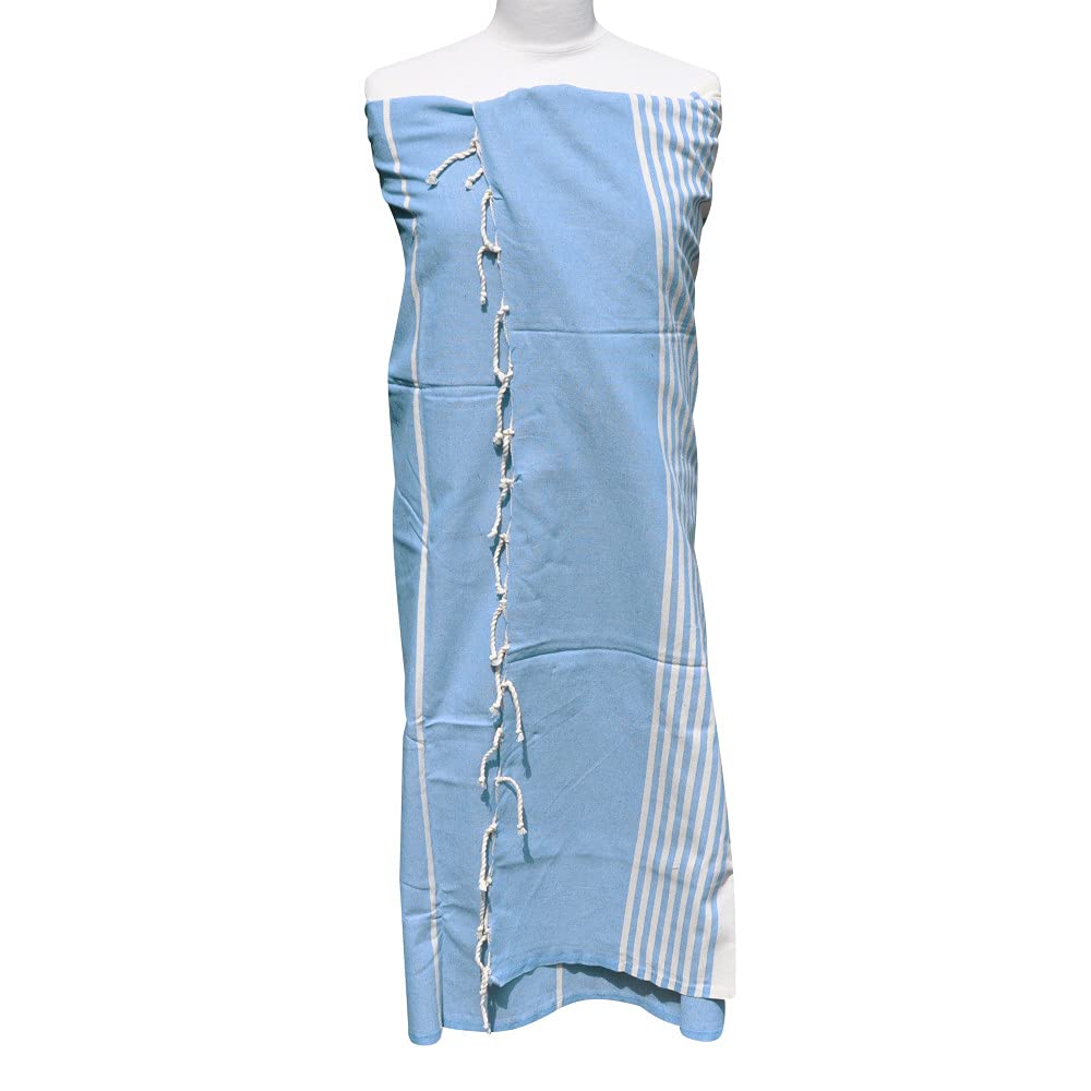 Les POULETTES Bijoux - Grand Fouta Drap Plage et Hammam Coton Petites Rayures Blanches 150 x 250cm - Bleu