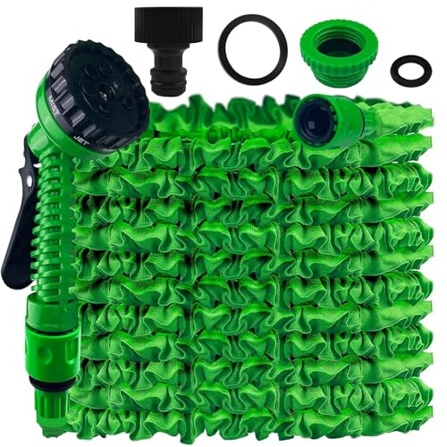 iwobi Manguera Jardin Extensible 15 Metros,Manguera Flexible Jardín con Pistola Rociadora 7 Funciones,Manguera Flexible para jardinería y Riego de Plantas