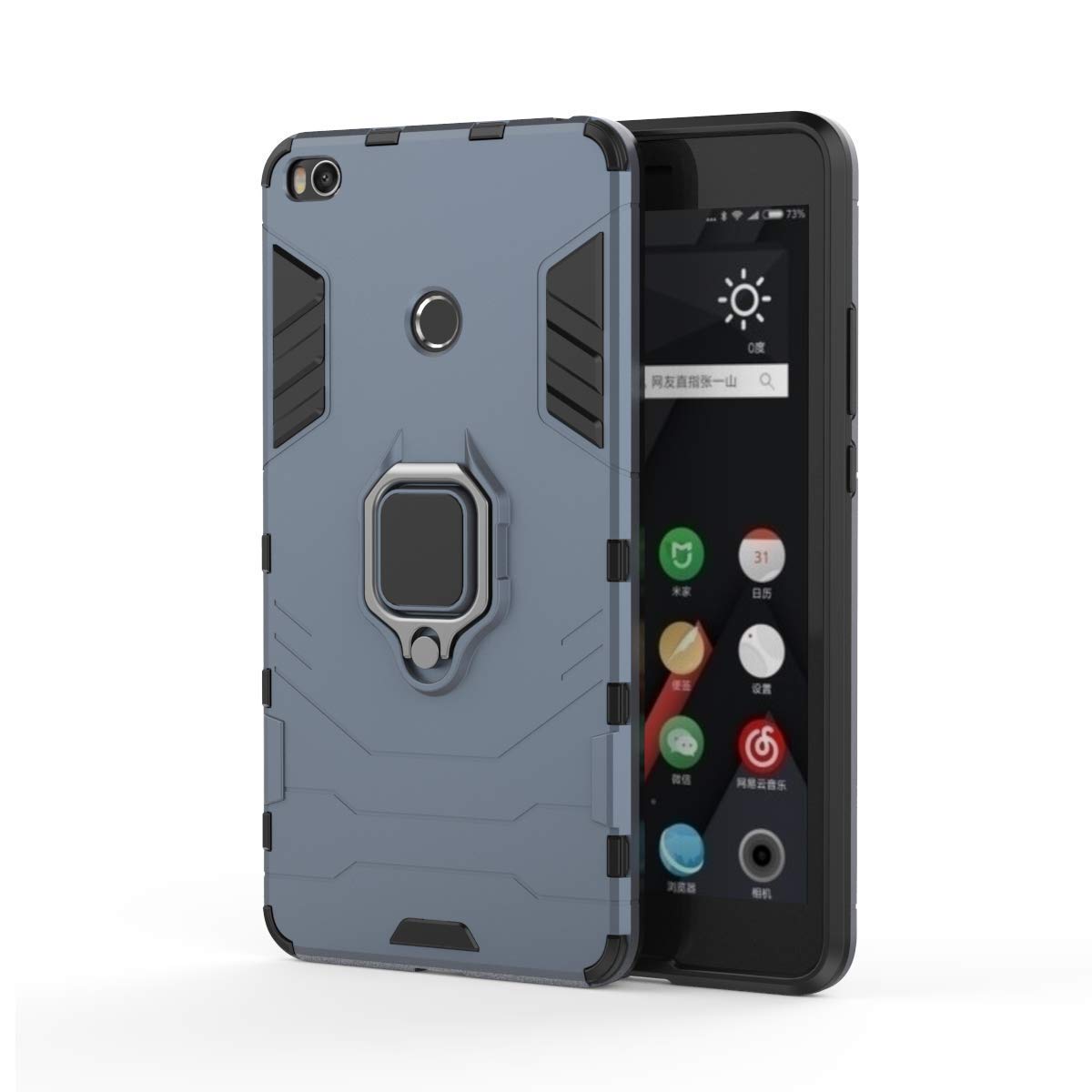 Axxitude Dual Layer Hybrid | Shock Proof | Ring Holder | Kickstand | Hard Carbon | Soft Silicon Bumper| Protective Camera Bump | Rugged Armor Back Cover Case for Xiaomi Mi Max 2 - Blue