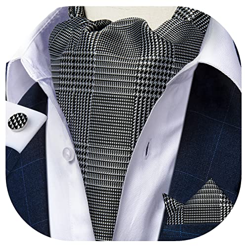 Image of DiBanGu 3PCS Ascot Ties for Men Wedding Jacquard Woven Silk Ascot Cravat for Men Cravat Tie and Pocket Square Set