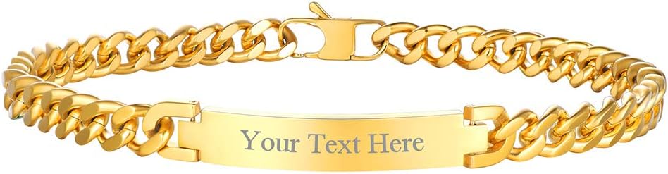 PROSTEEL Stainless Steel Hip Hop Name Necklace with Cuban Chain for Men Women, Customize Name, Year, Any Words, 18K Gold Plated Necklace, Come with Box