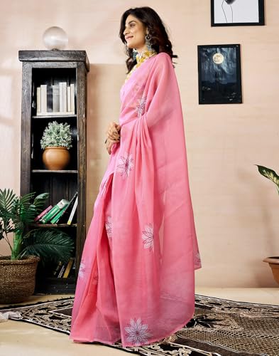 Image of SIRIL Women's Printed Chanderi Cotton One Minute Ready to Wear Saree with Unstitched Blouse Piece