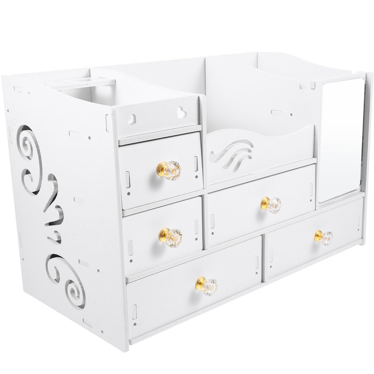 Organizer da Tavolo Bianco con Cassetti, Grande Capienza | Pvc e Pannello Legno-plastica, Uso Desktop con Suddivisione Interna, Stile Semplice Decorativo