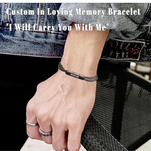 Custom In Loving Memorys Bracelet "I Will Carry You With Me" Personalized Engraved Memorial Bracelet, Custom Men Rope Bracelets, Personalized Name Braided Rope Paracord Bracelets for Men & Women2