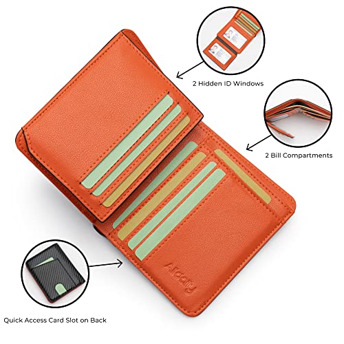 Alldaily RFID Credit Card Wallet for Men Small Bifold Front Pocket Wallet with 2 ID Windows (Black & Orange)4