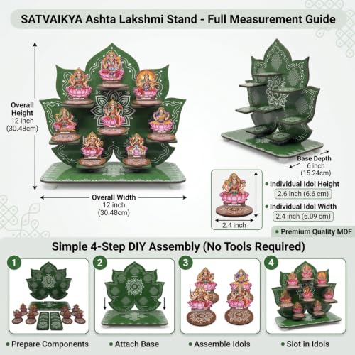 Image of Ashtalakshmi MDF Idol Set with Detachable Display Stand | 8 Lakshmi Idols with Separate Bases | Pooja Mandir Decor for Varalakshmi Vratam, Diwali and Housewarming(Green)