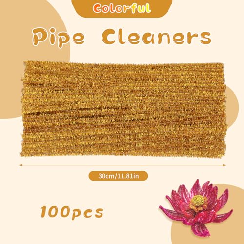 Image of 100 Pcs Pipe Cleaners, Glitter Gold Pipe Cleaners Bulk for Crafts