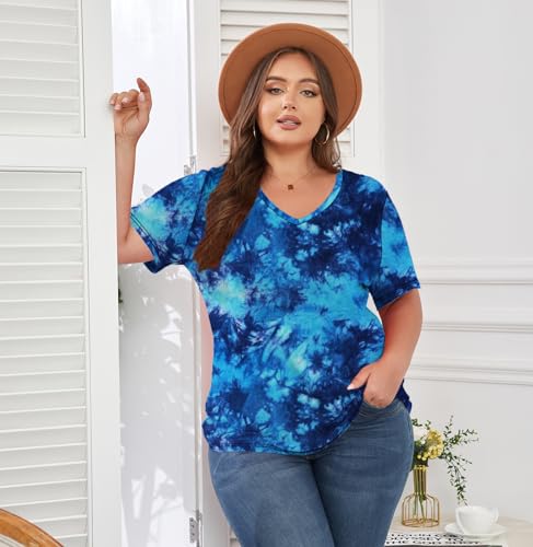 Image of ForHailey Women's Plus Size Short Sleeve Tee Shirt V Neck Basic Ladies Loose Fit T Shirt 1X-5X
