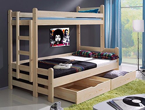 naka24 Massivholz Kiefer Etagenbett 2Liegeflächen inkl.2Matratzen Hochbett...