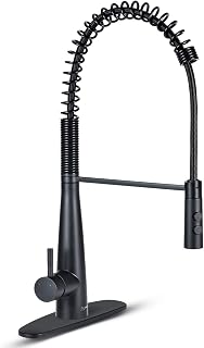 RV Kitchen Faucet w/Pull Down Sprayer - Single Handle High Arc Spring Kitchen Sink Faucet for 1 or 3 Hole, RVs, Fifth Wheels, Motor Homes, Travel Trailers, Campers, Boats, Matte Black