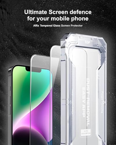 Image of Affix 2 Pack for iPhone 14 Plus and iPhone 13 Pro Max Full Coverage Tempered Glass, Screen Protector Guard with Easy Fix Installation Tool, 9H Hardness Shatterproof, HD Clear Scratch Resistant