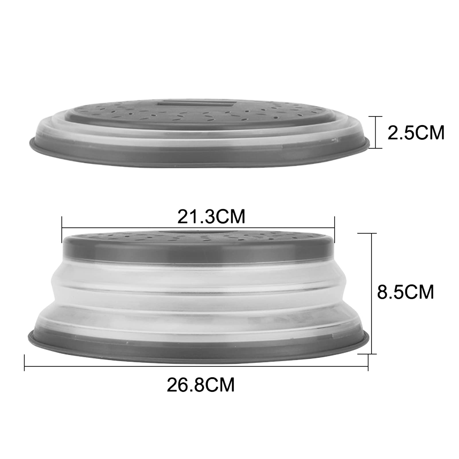 Funda para microondas para alimentos, paquete de 2 fundas de microondas con ventilación plegable con mango de fácil agarre, apto para lavavajillas, sin BPA, redonda de 10.5 pulgadas, gris