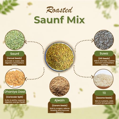 Image of Jyoti Ben's 5-Seed Roasted Digestive Mix Pack of 3 | Saunf, Dhaniya Daal, Ajwain, Till & Suwa | Natural Mouth Freshener | After-Meal Mukhwas | No Preservatives | 250g Each