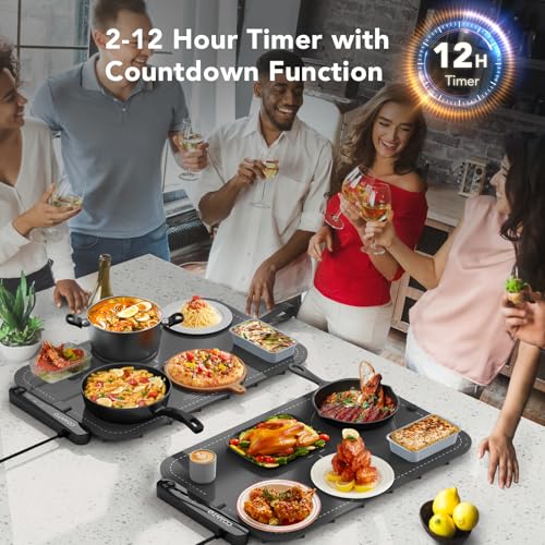 Image of Warming Mat for Food, Waterproof Warming Tray for Buffets Party, Food Warmer with 7 Temperature Settings, Roll-Up Storage, 23.6 inchx14.6 inch, Grey