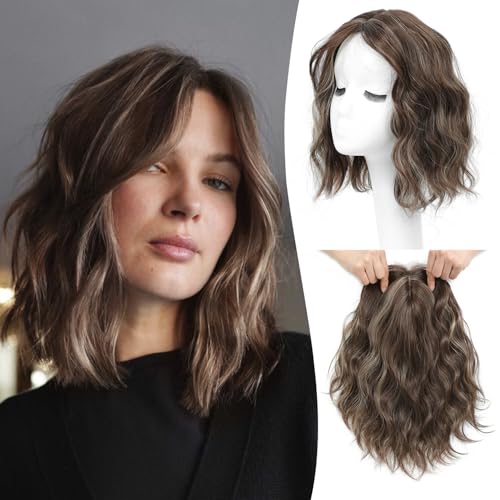 Ms Taj 11 Inch Short Wavy Hair Topper for Women with Thinning Hair, Synthetic Lightweight Breathable Hairpiece with 6.5