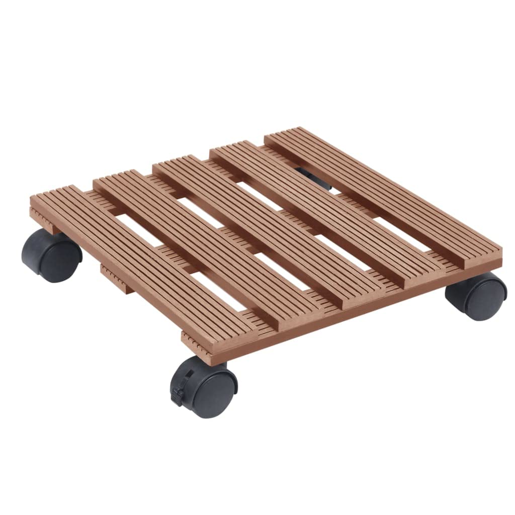 Pflanzenroller 4 Stk. Braun 30x30x7,5 cm WPC Rolluntersetzer mit Bremsen und hoher Tragfähigkeit für Topfpflanzen im Außenbereich, robust und witterungsbeständig